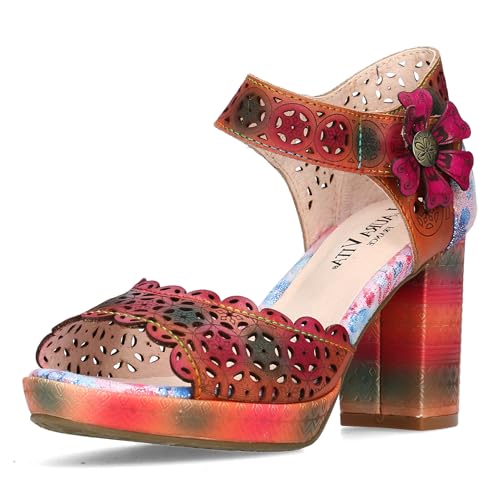 Laura Vita Damen Sandalette farbenfroh mit geometrischen Muster NACIO-325, Größe:39 EU, Farbe:Rot von Laura Vita