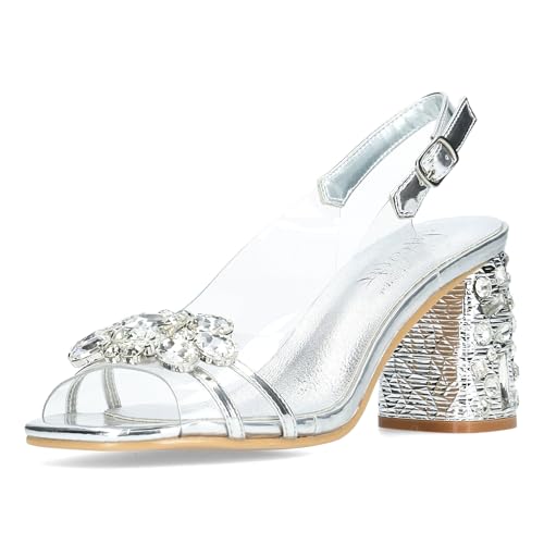 Laura Vita Damen Sandalette in Silber durchscheinend mit Perlen MARLEN-03, Größe:39 EU, Farbe:Silber von Laura Vita
