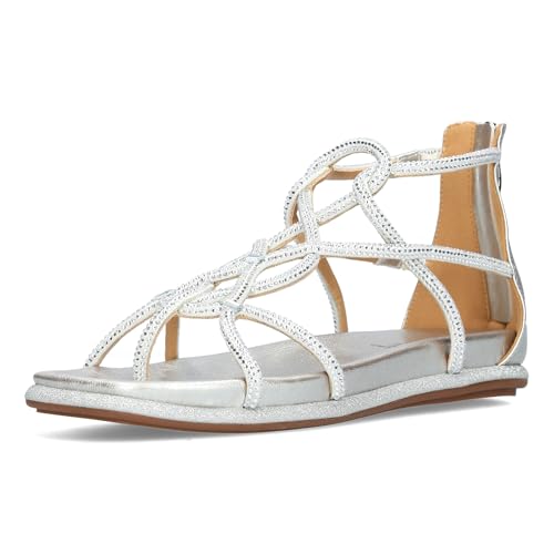 Laura Vita Damen Sandalette mit Strasssteine und Reißverschluss flach MAXINE-01, Größe:39 EU, Farbe:Silber von Laura Vita