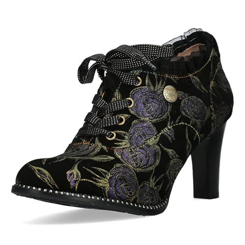 Laura Vita Damen Schnürpumps Hochfront Rüschen und Blumenmuster Alcbaneo 14, Größe:37 EU, Farbe:Gold von Laura Vita