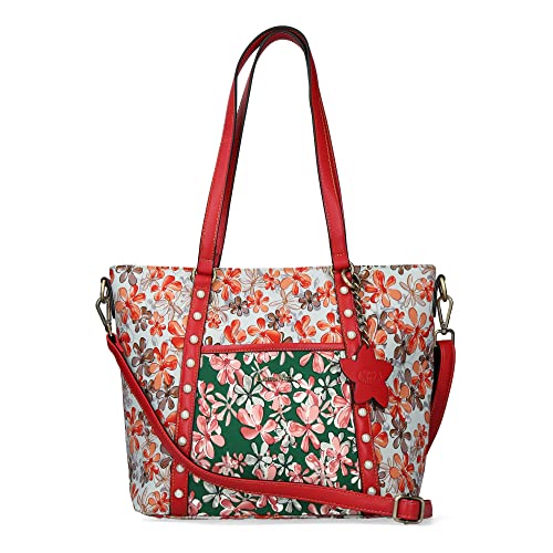 Laura Vita Damen Shopper Henkeltasche Handtasche Perlen Blumen Blüte Trend Athea, Farbe:Rot von Laura Vita