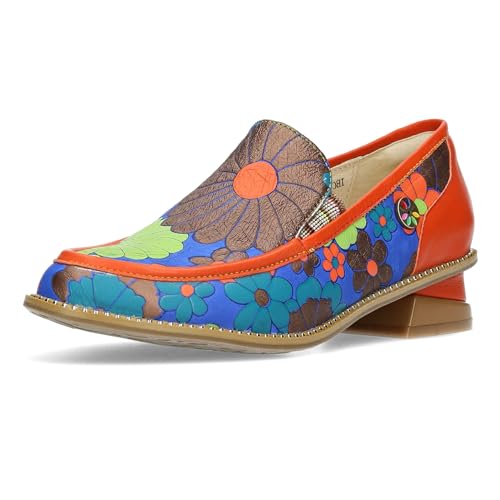 Laura Vita Damen Slipper Halbschuh Leder Blumenmuster Ibcihalo 10, Größe:39 EU, Farbe:Orange von Laura Vita