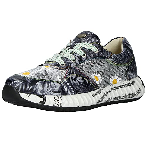 Laura Vita Damen Sneaker Blumen Burton 05 Halbschuh Schnürschuh außergewöhnlich, Größe:38 EU, Farbe:Schwarz von Laura Vita