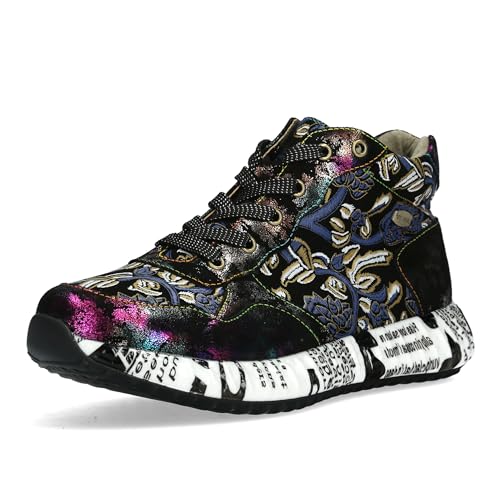 Laura Vita Damen Sneaker Leder High Top Blumen Schrift auf dem Plateau Burton 15, Größe:40 EU, Farbe:Blau von Laura Vita