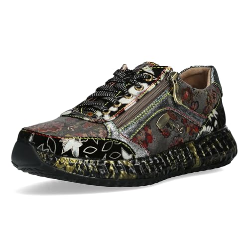 Laura Vita Damen Sneaker Leder mit Blumenmuster und Plateau Burton 11, Größe:39 EU, Farbe:Grau von Laura Vita
