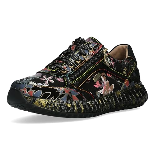 Laura Vita Damen Sneaker Leder mit Blumenmuster und Plateau Burton 11, Größe:40 EU, Farbe:Schwarz von Laura Vita