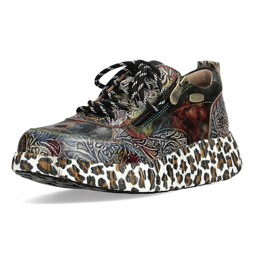 Laura Vita Damen Sneaker Plateau Slipper mit Blumenmuster Nikito 62, Größe:38 EU, Farbe:Schwarz von Laura Vita