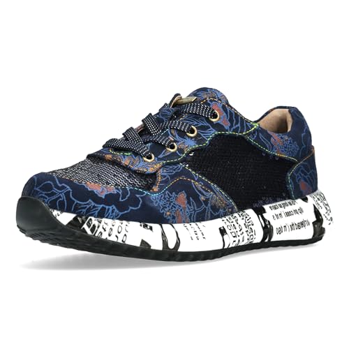 Laura Vita Damen Sneaker aus Leder Mehrfarbig Gemustert mit Plateau Burton 05, Größe:40 EU, Farbe:Blau von Laura Vita