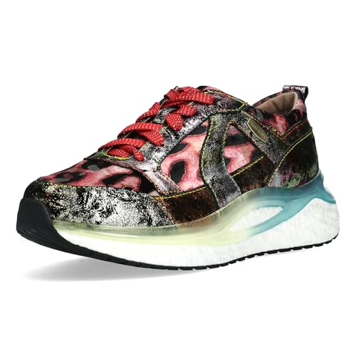 Laura Vita Damen Sneaker mit Metallic Glanz Leopardenmuster und Plateau Radio 05, Größe:38 EU, Farbe:Rot von Laura Vita