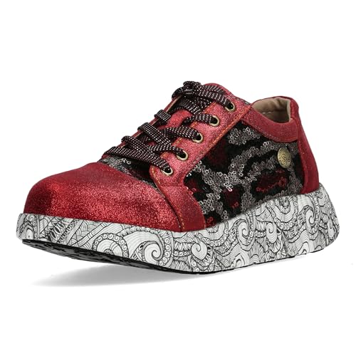 Laura Vita Damen Sneaker mit Pailletten Glitzer und Ornament Muster Nikito 69, Größe:39 EU, Farbe:Rot von Laura Vita