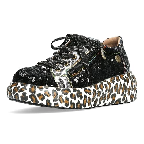 Laura Vita Damen Sneaker mit Pailletten und Plateau mit Leopardenmuster Sodao 02, Größe:40 EU, Farbe:Schwarz von Laura Vita