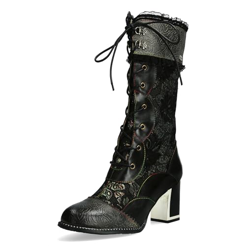 Laura Vita Damen Stiefel Leder mit floraler Prägung Spitze und Rüschen Kacio 09, Größe:37 EU, Farbe:Grau Laura Vita Damen Stiefel Leder mit floraler Prägung Spitze und Rüschen Kacio 09, Größe:37 EU, Farbe:Grau von Laura Vita