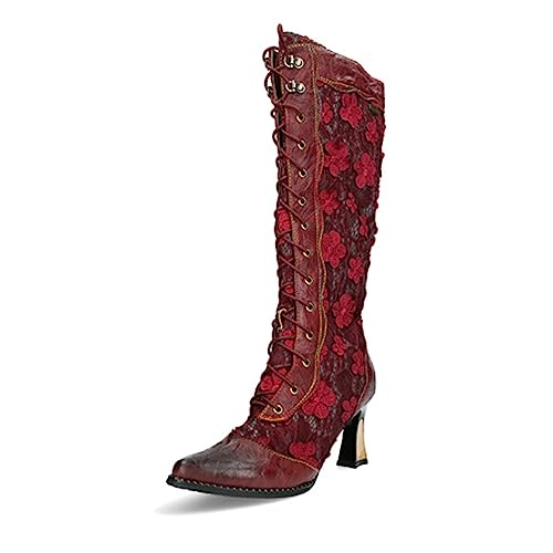 Laura Vita Damen Stiefel Muster Blumen Reptil spitz Nieten Oanelo 02, Größe:39 EU, Farbe:Rot von Laura Vita