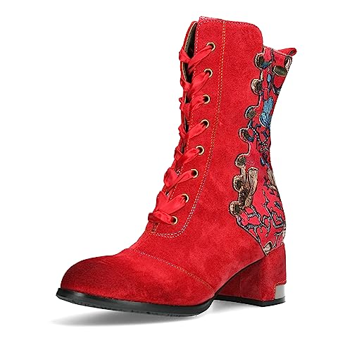 Laura Vita Damen Stiefelette Blumen Blüten Muster Nieten Gycroo 12, Größe:39 EU, Farbe:Rot von Laura Vita