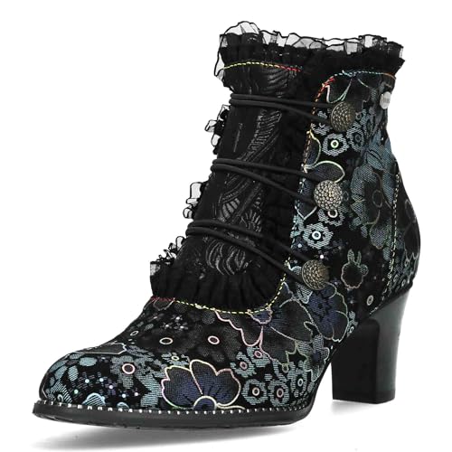 Laura Vita Damen Stiefelette Blumenmuster Rüschen Florale Knöpfe Elcodieo 224, Größe:38 EU, Farbe:Blau Laura Vita Damen Stiefelette Blumenmuster Rüschen Florale Knöpfe Elcodieo 224, Größe:38 EU, Farbe:Blau von Laura Vita