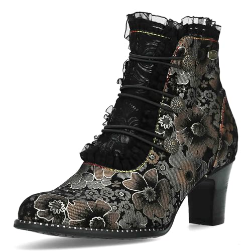 Laura Vita Damen Stiefelette Blumenmuster Rüschen Florale Knöpfe Elcodieo 224, Größe:40 EU, Farbe:Braun von Laura Vita