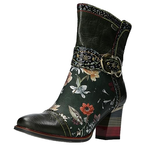 Laura Vita Damen Stiefelette Boot Cowboy Western Style Blumen modisch Geceko 20, Größe:39 EU, Farbe:Schwarz von Laura Vita