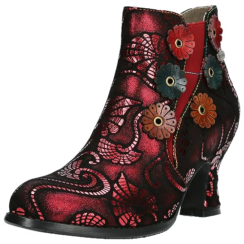 Laura Vita Damen Stiefelette Leder Blüten Applikation Blumen Ranken Gicgaso 13, Größe:39 EU, Farbe:Rot von Laura Vita