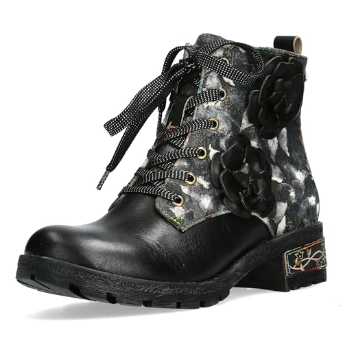 Laura Vita Damen Stiefelette Leder Blumen Blütenapplikation Cocrailo 47, Größe:39 EU, Farbe:Schwarz von Laura Vita