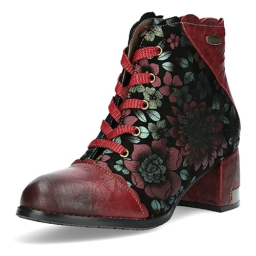 Laura Vita Damen Stiefelette Leder Blumen Muster Glitzer Effekt Gycroo 11, Größe:38 EU, Farbe:Rot von Laura Vita