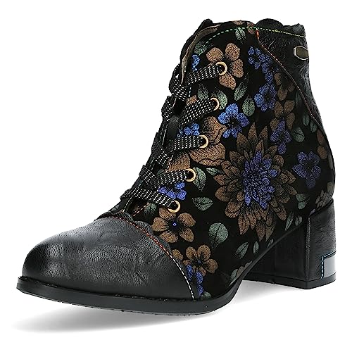 Laura Vita Damen Stiefelette Leder Blumen Muster Glitzer Effekt Gycroo 11, Größe:38 EU, Farbe:Schwarz von Laura Vita