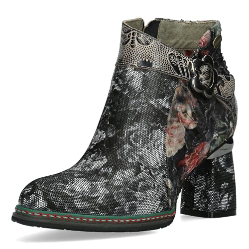 Laura Vita Damen Stiefelette Leder Blumenmuster Schnalle in Blütenform Kinoao 11, Größe:37 EU, Farbe:Schwarz von Laura Vita