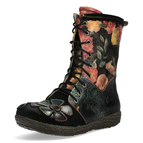 Laura Vita Damen Stiefelette Leder Blumenmuster und florale Prägung Gocno 05, Größe:40 EU, Farbe:Grau von Laura Vita