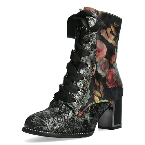 Laura Vita Damen Stiefelette Leder Schlangenoptik Blumenmuster Kacio 07, Größe:39 EU, Farbe:Grau von Laura Vita