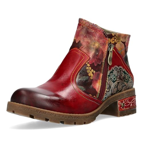 Laura Vita Damen Stiefelette Leder florales Muster Reißverschluss Cocrailo 74, Größe:37 EU, Farbe:Rot von Laura Vita