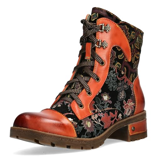Laura Vita Damen Stiefelette Leder mit Blumenmuster Cap Toe Cocrailo 86, Größe:38 EU, Farbe:Orange von Laura Vita