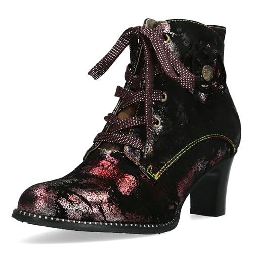 Laura Vita Damen Stiefelette Leder mit Blumenmuster Metallic Glanz Elcodieo 01, Größe:37 EU, Farbe:Rot von Laura Vita