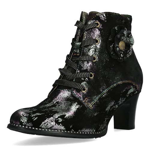Laura Vita Damen Stiefelette Leder mit Blumenmuster Metallic Glanz Elcodieo 01, Größe:38 EU, Farbe:Grün von Laura Vita