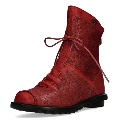 Laura Vita Damen Stiefelette Leder mit Blumenmuster modische Raffung Cyrielle 16, Größe:38 EU, Farbe:Rot von Laura Vita