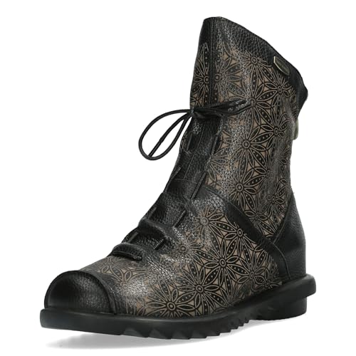 Laura Vita Damen Stiefelette Leder mit Blumenmuster modische Raffung Cyrielle 16, Größe:40 EU, Farbe:Schwarz von Laura Vita