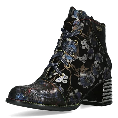 Laura Vita Damen Stiefelette Leder mit Blumenmuster und Cap Toe Igcinoo 05, Größe:39 EU, Farbe:Blau von Laura Vita