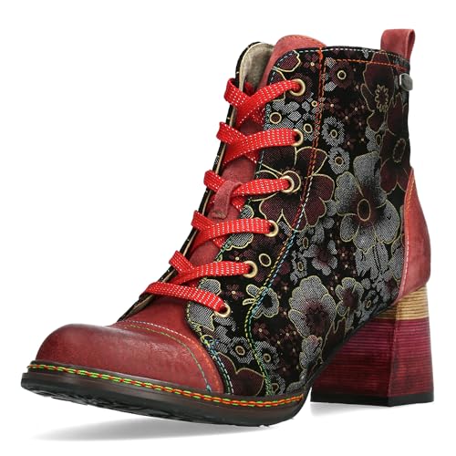 Laura Vita Damen Stiefelette Leder mit Blumenmuster und Cap Toe Rejineo 78, Größe:39 EU, Farbe:Mehrfarbig von Laura Vita