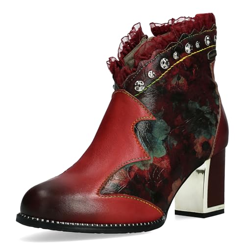 Laura Vita Damen Stiefelette Leder mit Blumenmuster und Nieten Kacio 02, Größe:37 EU, Farbe:Mehrfarbig von Laura Vita