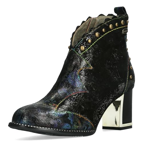 Laura Vita Damen Stiefelette Leder mit Blumenmuster und Nieten Kacio 02, Größe:38 EU, Farbe:Grau von Laura Vita