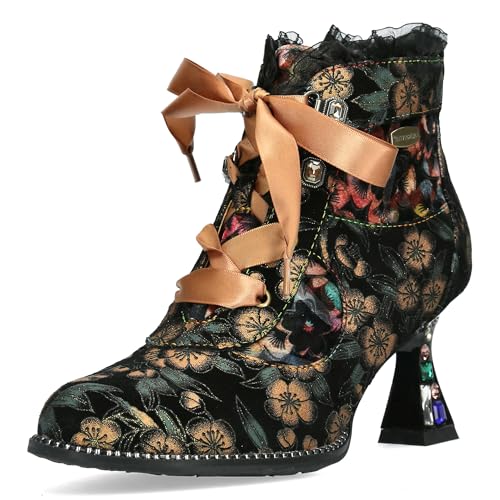 Laura Vita Damen Stiefelette Satinband Strass und Blumenmuster Oliveo 03, Größe:38 EU, Farbe:Mehrfarbig von Laura Vita
