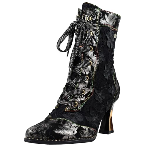 Laura Vita Damen Stiefelette floral Blumenmuster Metallic Spitze Form Oanelo 03, Größe:39 EU, Farbe:Schwarz Laura Vita Damen Stiefelette floral Blumenmuster Metallic Spitze Form Oanelo 03, Größe:39 EU, Farbe:Schwarz von Laura Vita