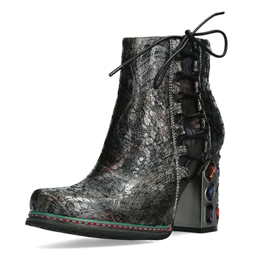 Laura Vita Damen Stiefelette gemustert Blockabsatz mit Strasssteinen Ledao 45, Größe:40 EU, Farbe:Schwarz von Laura Vita