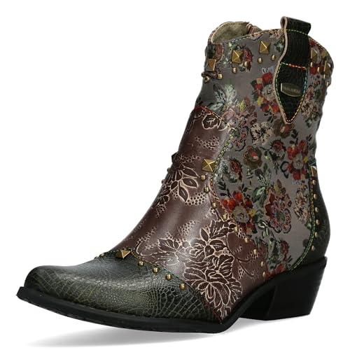 Laura Vita Damen Stiefelette gemusterter Cowboy Boot mit Nieten Hicnio 20, Größe:38 EU, Farbe:Braun von Laura Vita