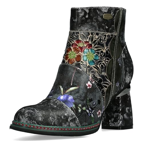 Laura Vita Damen Stiefelette mehrfarbig mit floralem Muster Kinoao 20, Größe:38 EU, Farbe:Schwarz von Laura Vita