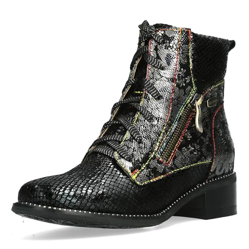 Laura Vita Damen Stiefelette mit Blumenmuster und Metallic Glanz Emcmao 66, Größe:37 EU, Farbe:Schwarz von Laura Vita
