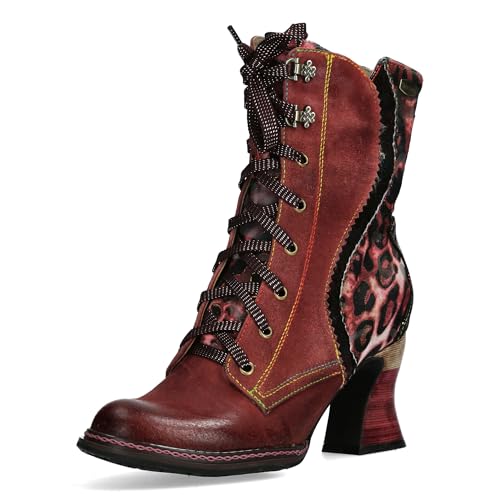 Laura Vita Damen Stiefelette mit Leder und Leo Muster Eleao 42, Größe:39 EU, Farbe:Rot von Laura Vita