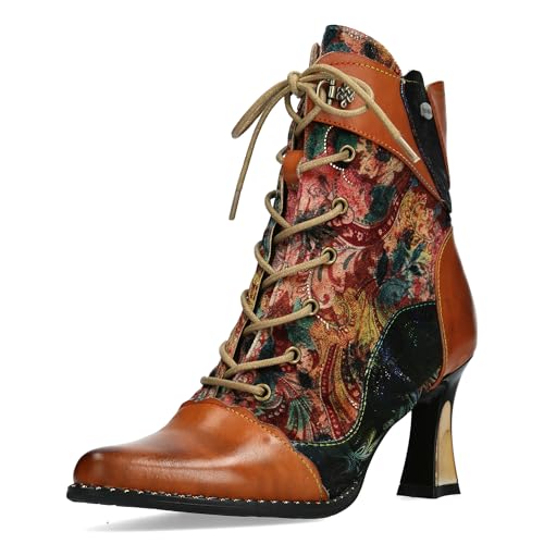 Laura Vita Damen Stiefelette mit floralem Muster Cap Toe spitz Oanello 05, Größe:37 EU, Farbe:Braun von Laura Vita
