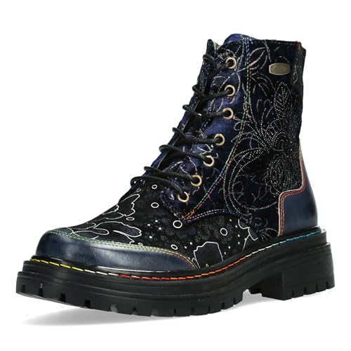 Laura Vita Damen Stiefelette mit floralem Muster und Plateau Kandyo 42, Größe:37 EU, Farbe:Blau von Laura Vita