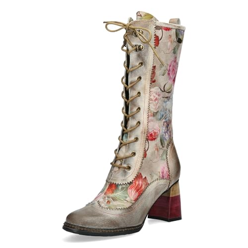 Laura Vita IDCANO07 Damenstiefel mit Blumenmuster, beige, 36 EU von Laura Vita