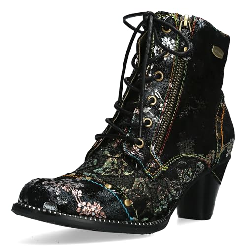Laura Vita Schnürstiefelette Alicizeeo 12 in Schwarz mit Bronze Blumen und Nieten für Herbst. Bronze Schwarz Gr. 36 von Laura Vita