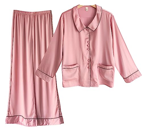 Laura in - 2-teiliges Damen-Seiden Pyjama-Set, Schlafanzug mit Knöpfen und Langen Hosen aus Satin, verziert mit gerader Linie, weich, bequem, seidig und lässig, Extra-Qualität-1404RosaS von Laura in